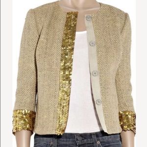 Tory Burch Gordie Sequin Tweed Jacket Gold 6